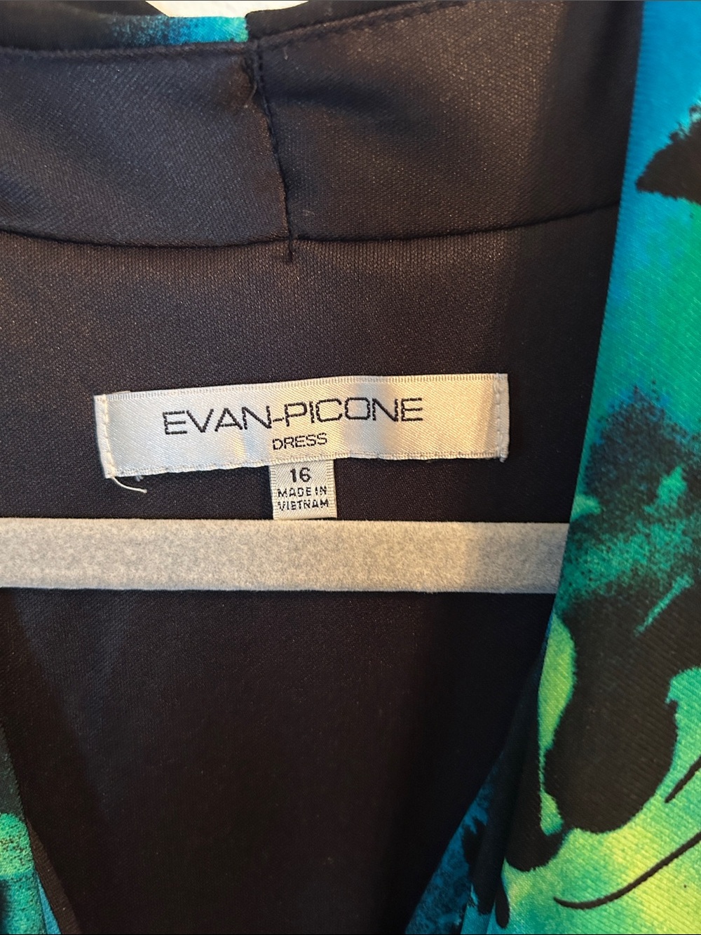Evan Picone Black Teal & Green Floral Dress - Picture 2 of 5